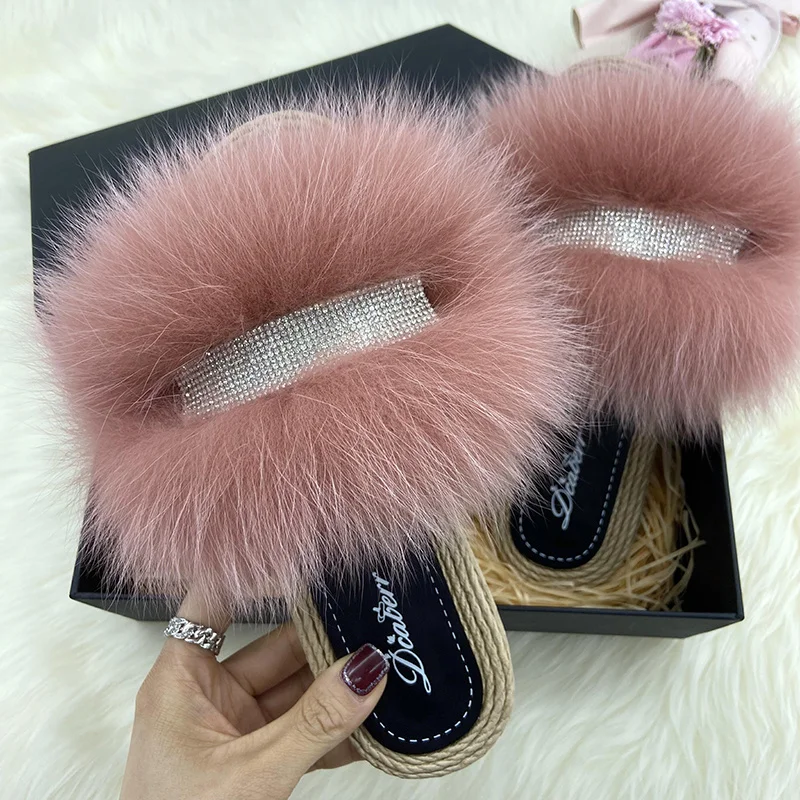 Шлепанцы Женские Летние Пушистые Тапочки Домашин Сланцы 2022 Меховые Кристалл