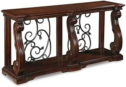 

Traditional Rectangular Sofa Table, Hand-Finished with Fixed Floor Shelf, Dark Brown