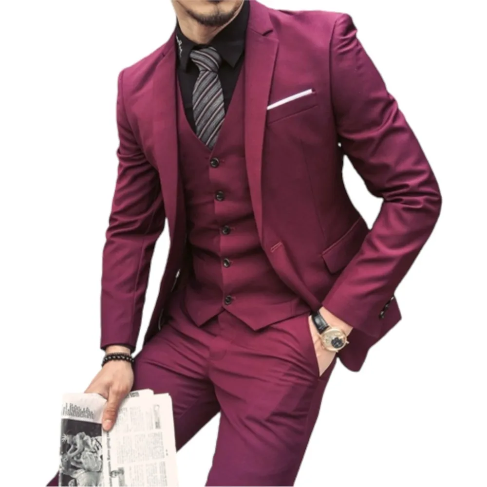 

2022 Tailored Burgundy Formal Suit Men Groom Slim Fit 3 Pieces Tuxedo Prom Wedding Suits Blazer Terno Masuclino Jacket+Pant+Vest