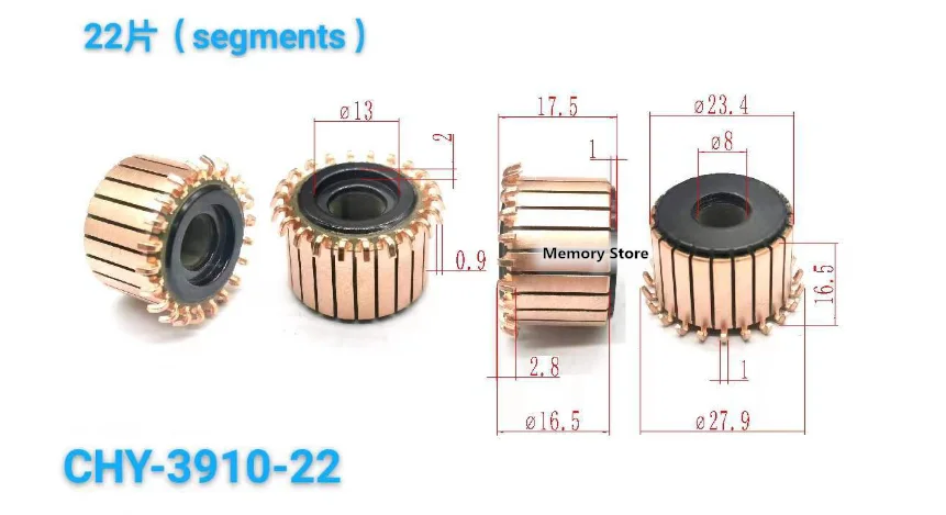 23.4x8x16.5(17.5)mm 22P Teeth Copper Hook Type Electrical Motor Commutator CHY-3910-22