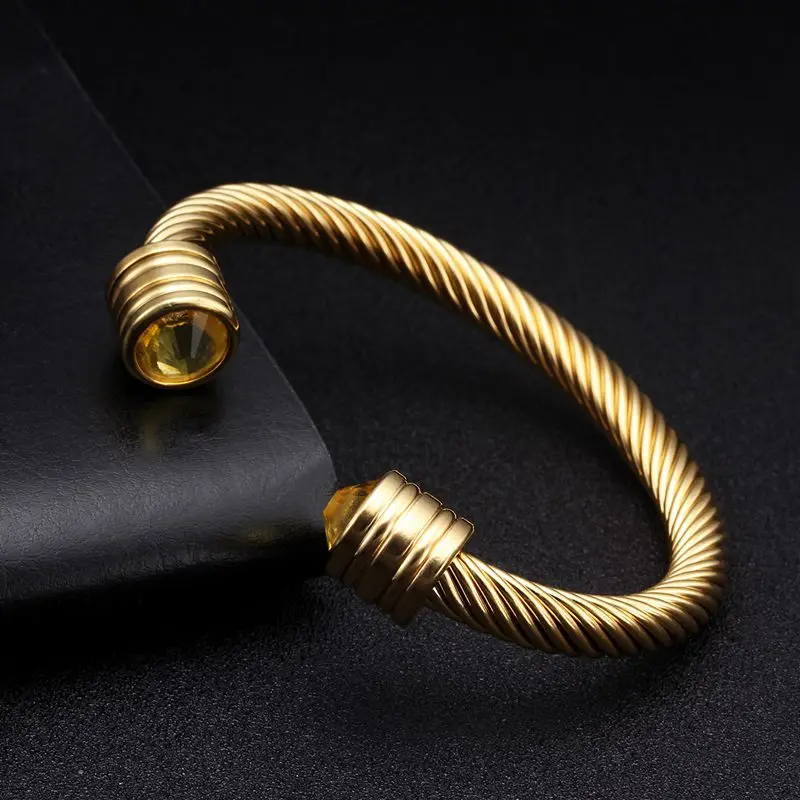 

Luxury Braided Charm Open Cuff Men Male Sporty Bangles Trendy Stainless Steel Chain Link Vintage Bracelets With Crystal Jewelry