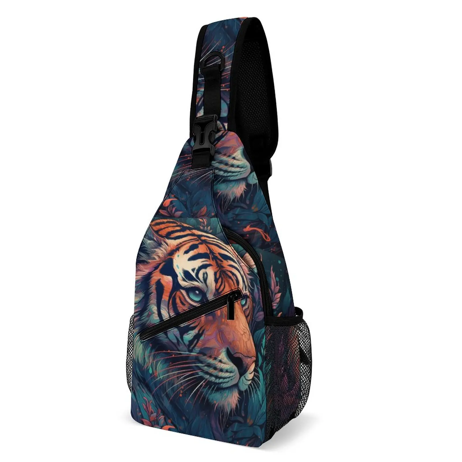 

Tiger Shoulder Bags Colorful Painting Neon Kawaii Chest Bag Male Trekking Fishing Sling Bag Phone Graphic Design Small Bags