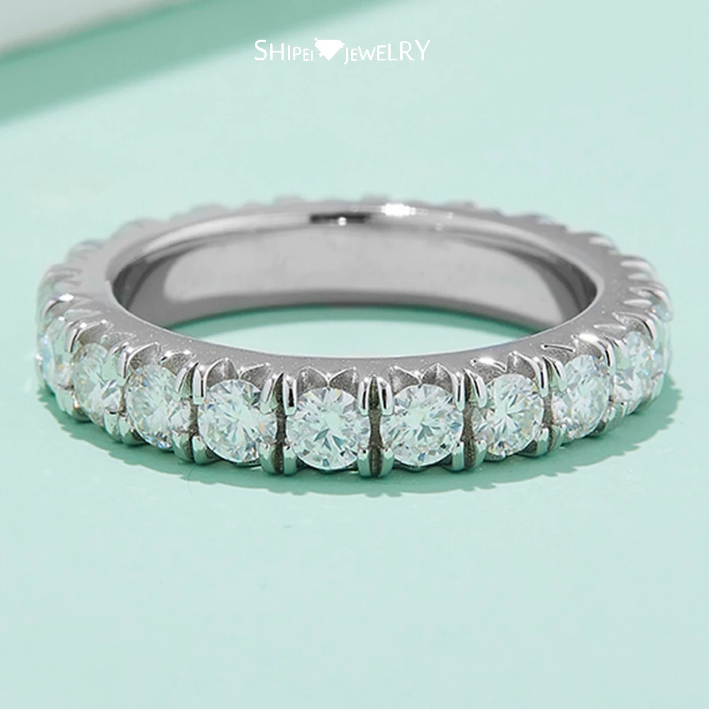 

Shipei 100% 925 Sterling Silver 3MM Real Moissanite VVS1 D Color Diamonds Gemstone Wedding Band Couple Ring Fine Jewelry Gifts