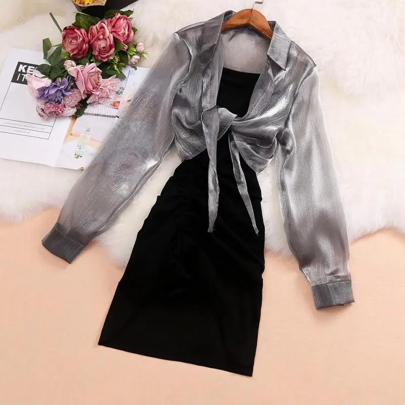 

Women 2022 Summer New 2 Piece Sets Female Long-sleeved Thin Sun Protection Clothing + Slim Package Hip Dress Ladies Suits J80