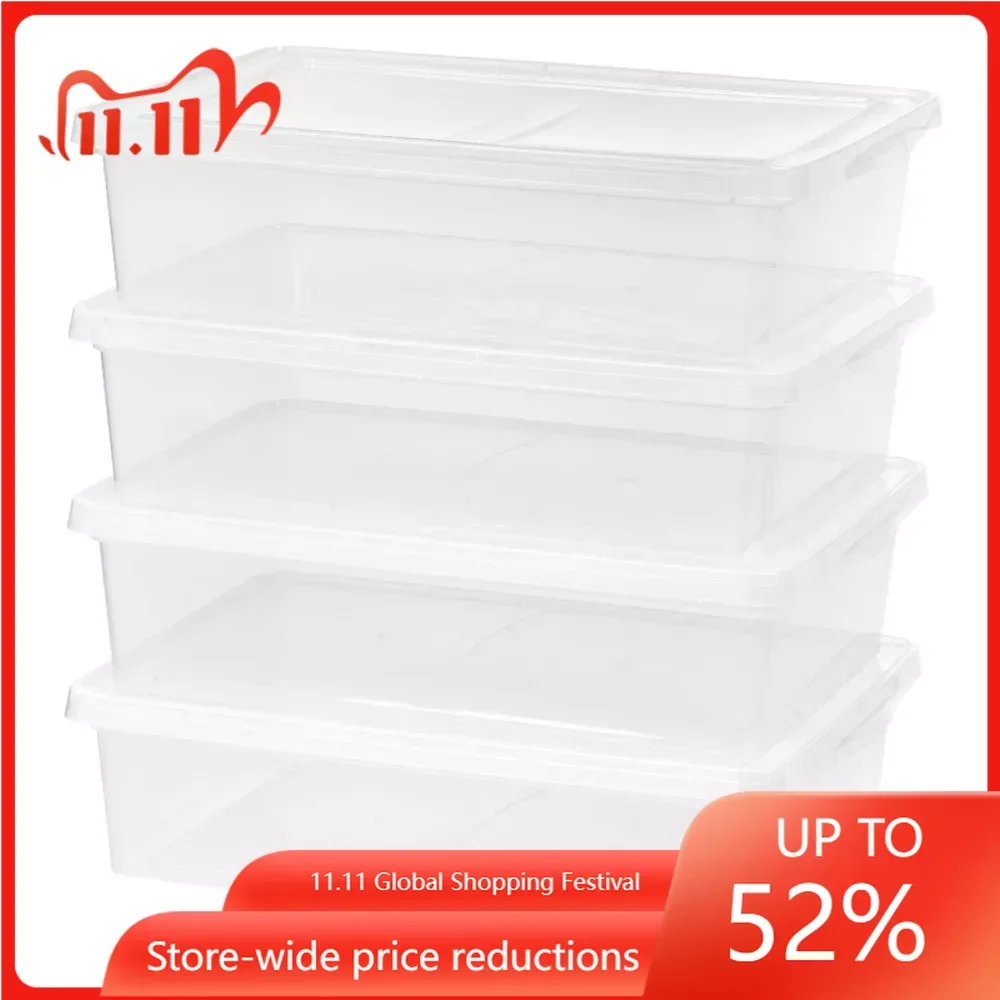

28 Quart Under Bed Plastic Storage Box, Clear, Set Of 4
