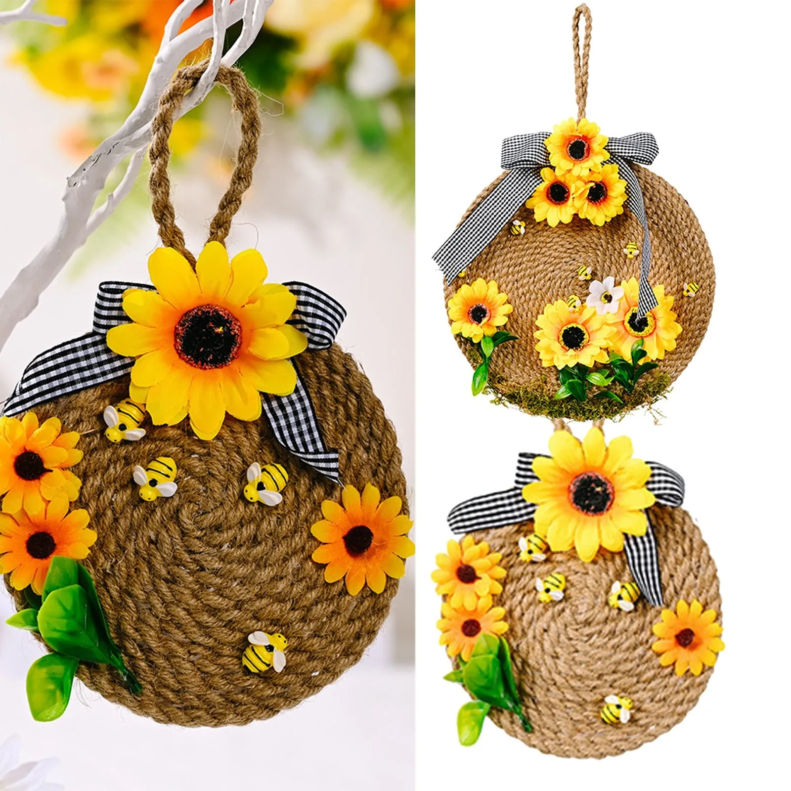 

Rope Door Plaques And Signs Hanging Bee Sunflower Honeycomb Pendant Wall Decor For Home Farmhouse Garden Country Decorations