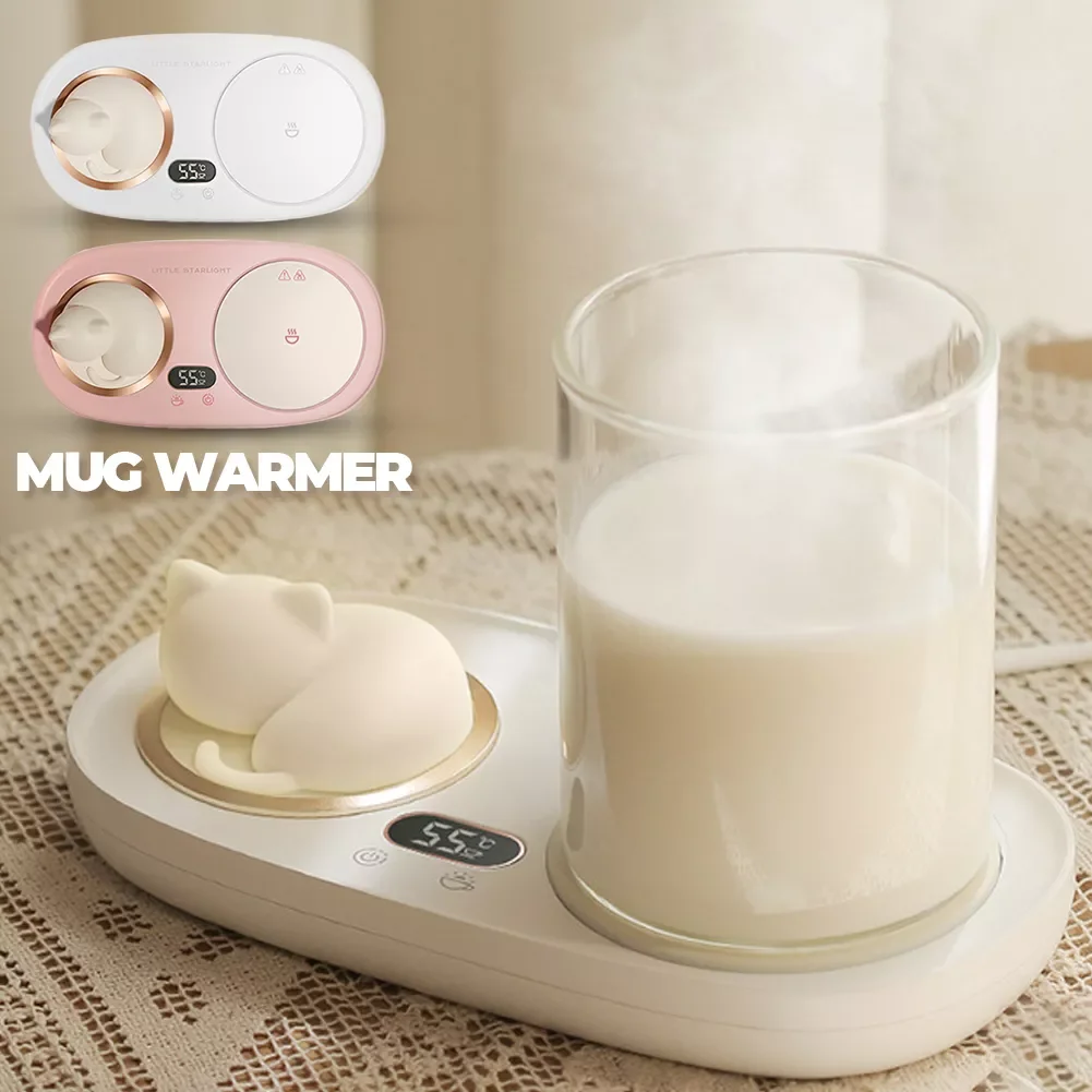 

Cute Cat Coffee Mug Warmer for Milk Tea Water Cocoa Cup Warmer with LED Night Light 3 Temperature Settings Heating Evenly Home