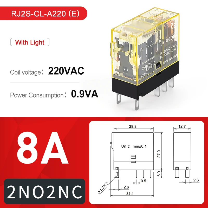 

Новое маленькое реле ENMG с подсветкой RJ1S/RJ2S-CL 1N1O 2N2O 8A/12A DC24V AC220V Сильноточная проводящая конструкция со светодиодным индикатором