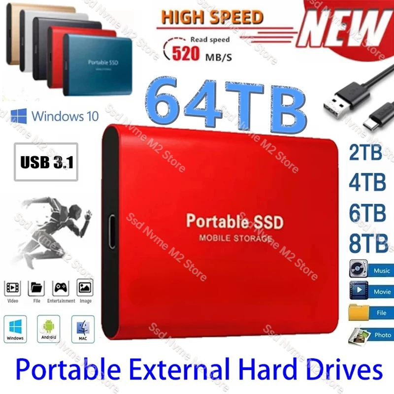 

High-Speed Mobile External Hard Disk 2TB 4TB 8TB 16TB 64TB For PS5 Laptop Desktop Computer Interface USB3.1/Type-C Memory 외장하드