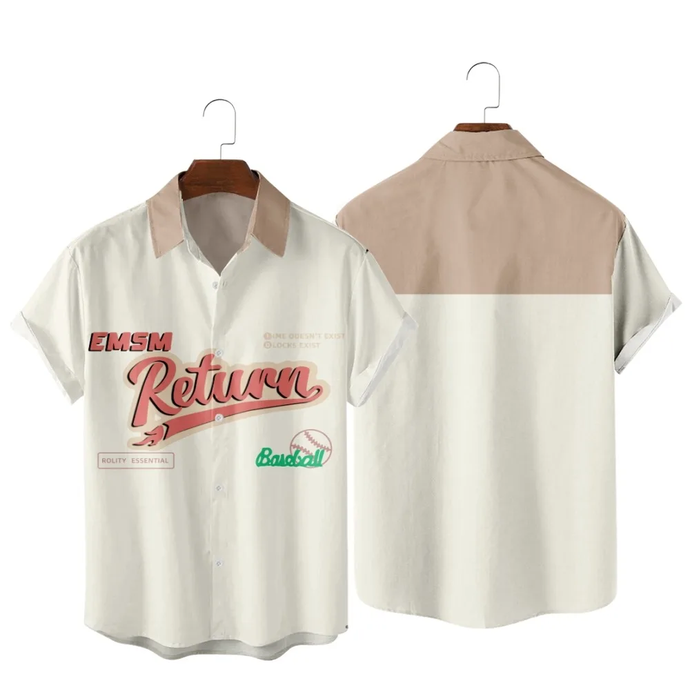 

2022 Korean Retro Baseball Pattern Printed Shirt, Fashion Casual vintage Street Korean Style, Summer Men's and Women's Shirts
