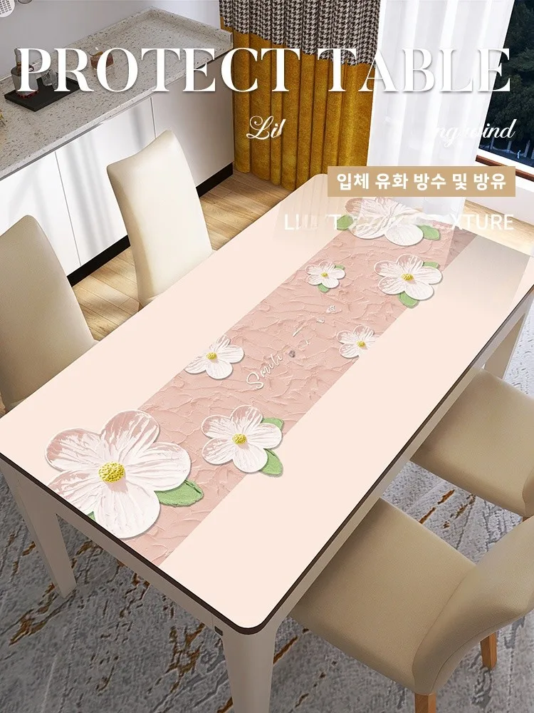 Three-Dimensional Oil Painting Dining Table Insulation Pad PVC Soft Glass Coffee Tablecloth Disposable Waterproof Oil-P...