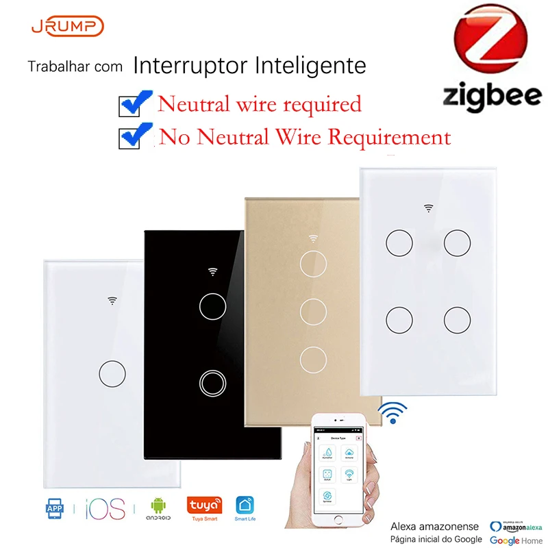

Умный выключатель Zigbee JRUMP американского стандарта, сенсорный настенный выключатель, поддерживает Wi-Fi переключатель Alexa, умный выключатель без нейтрального провода