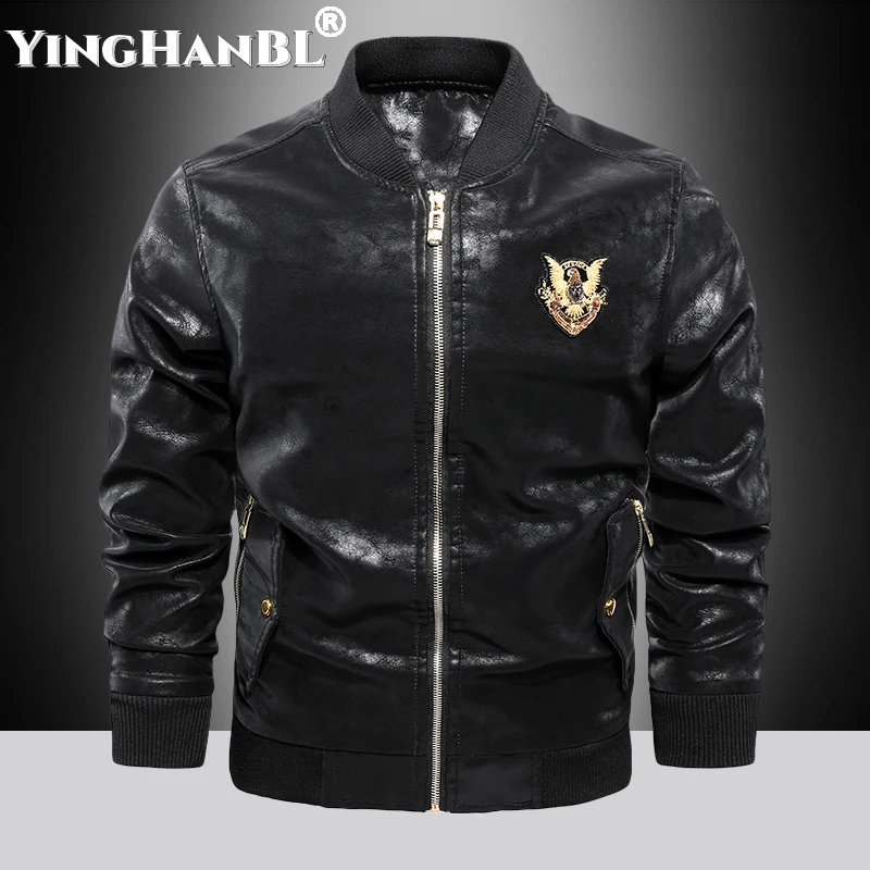 

Men's Fashion Slim fit Jacket Autumn/Winter Coat Male stand-up collar Bomber motorcycle clothes PU casual leather zipper jacket