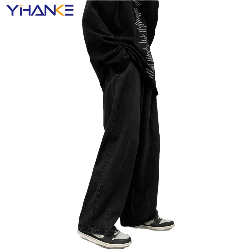 YIHANKE Men's Pants Straight Solid Color Jeans Large Size Loose Wide Leg All-match Trend Hip-hop Men's Pants Pantalones Hombre