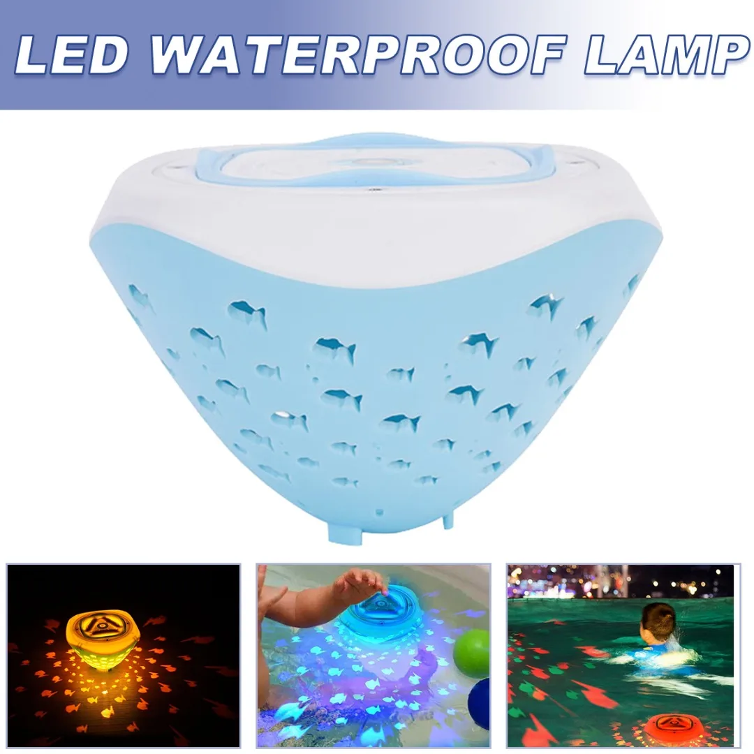 

1pc Floating Pool Lights Waterproof LED Bathing Projection Lamp Fish Pattern Color Changing Bath Tub Pond Underwater Light