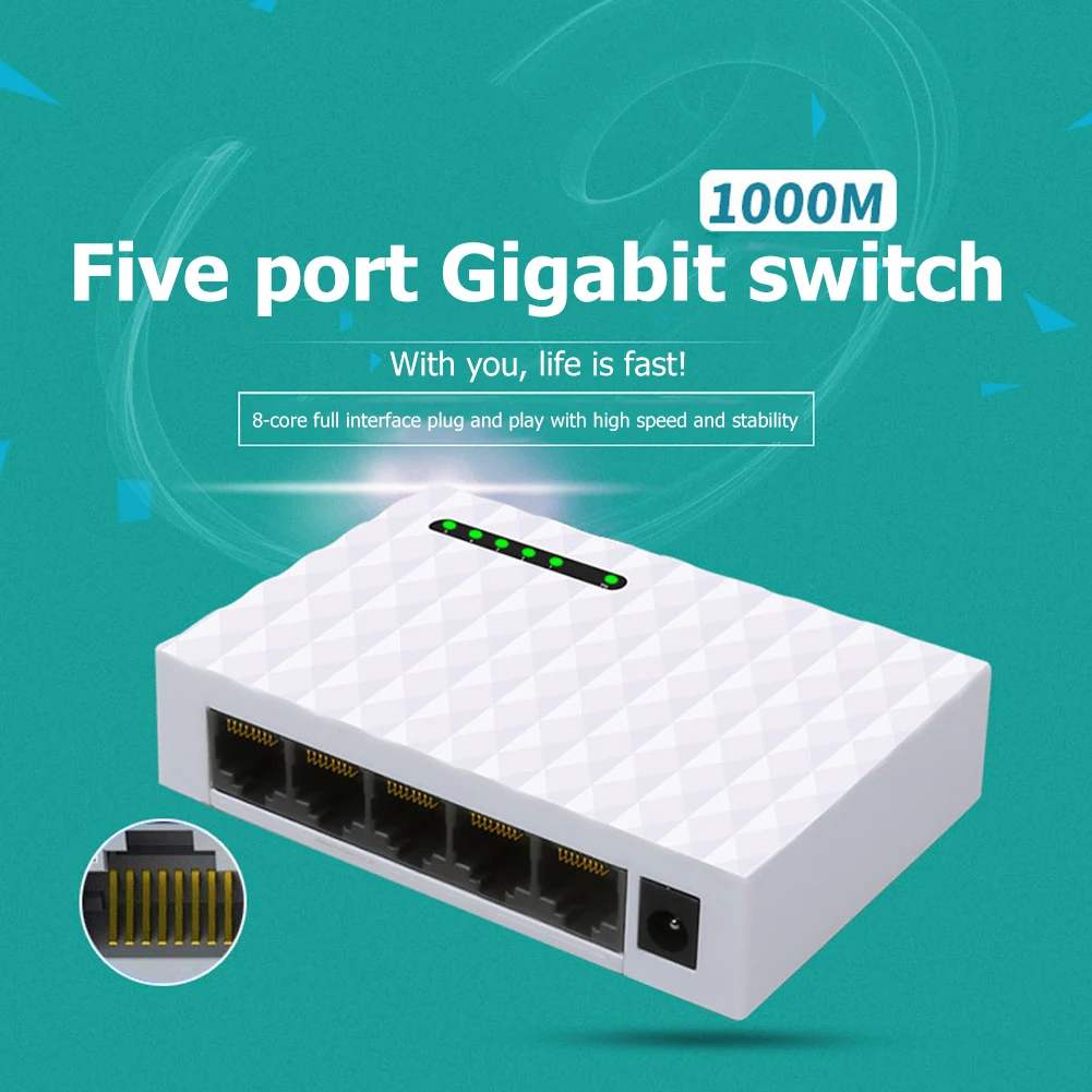 

5 Port Desktop Gigabit Network Switch 10/100 / 1000Mbps Ethernet Switch Adapter Fast RJ45 Ethernet Switcher LAN Switching Hub