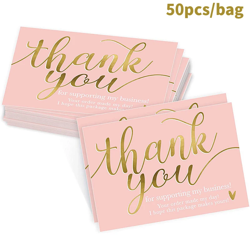 

50 шт. розовый спасибо за поддержку моей маленькой визитки, спасибо, поздравительная открытка, благодарность, подарок продавцу