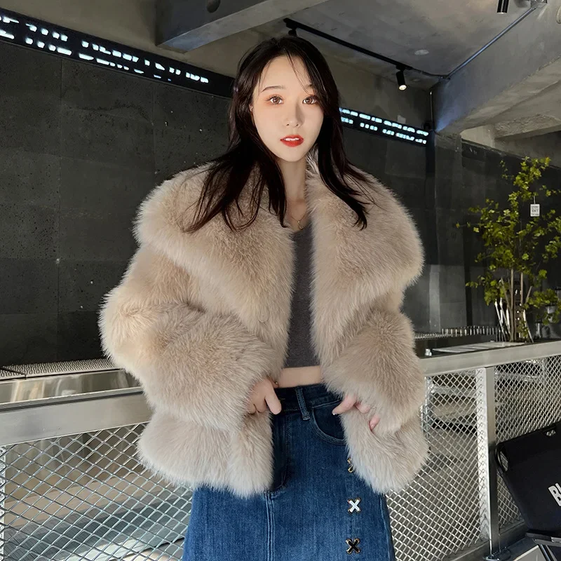 

Fashionable large lapel imitation fur coat, feminine and elegant long-sleeved warm coat, fur top wholesale