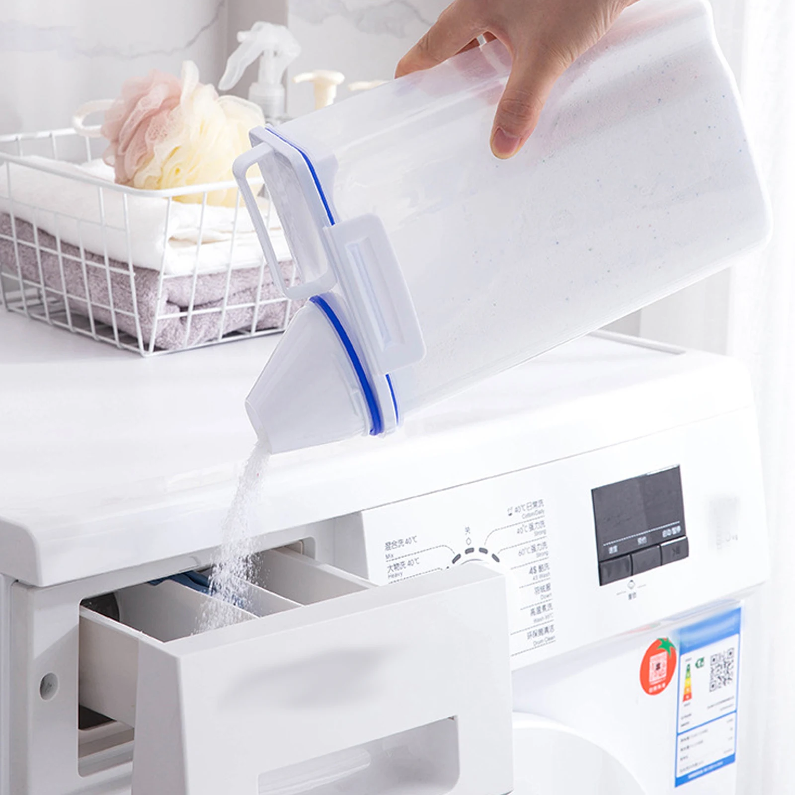 

Plastic Household Laundry Detergent Storage Box Portable With Lid With Scale Canned Sealed Storage Box Storage Tank