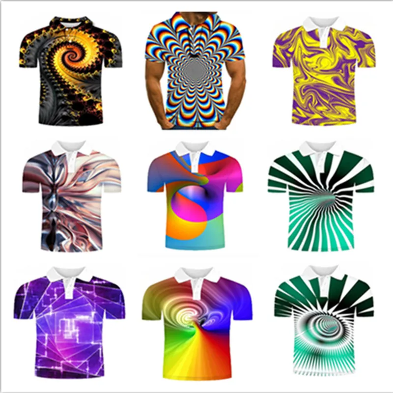 

Tunnel vortex pattern men's 3D printed T shirt visual impact party top streetwear punk gothic round neck high quality American m