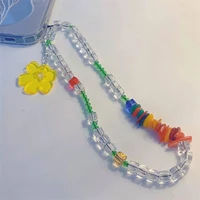 original summer hyuna style flower crystal colorful geometric stone mobile phone chain diy handmade beaded key anti lost female
