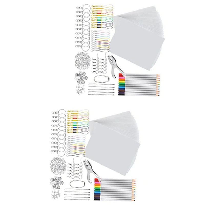 

396 PCS Shrinky Art Paper Heat Shrink Sheet Plastic Kit Hole Punch Keychains Pencils DIY Drawing Art Supply