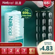 Nailpop 600pcs PRO Fake Nails Full Cover False Nail Tips Acrylic Nail Capsules Professional Material Finger Soak Off Gel Tips