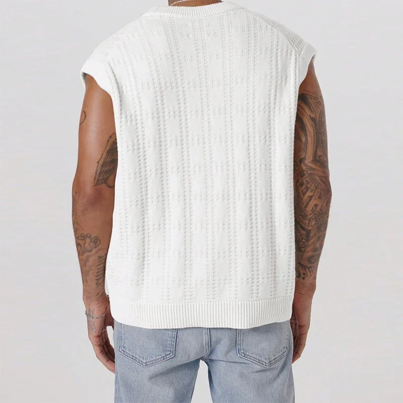 Мужской Свободный жилет без рукавов на пуговицах с V-образным вырезом