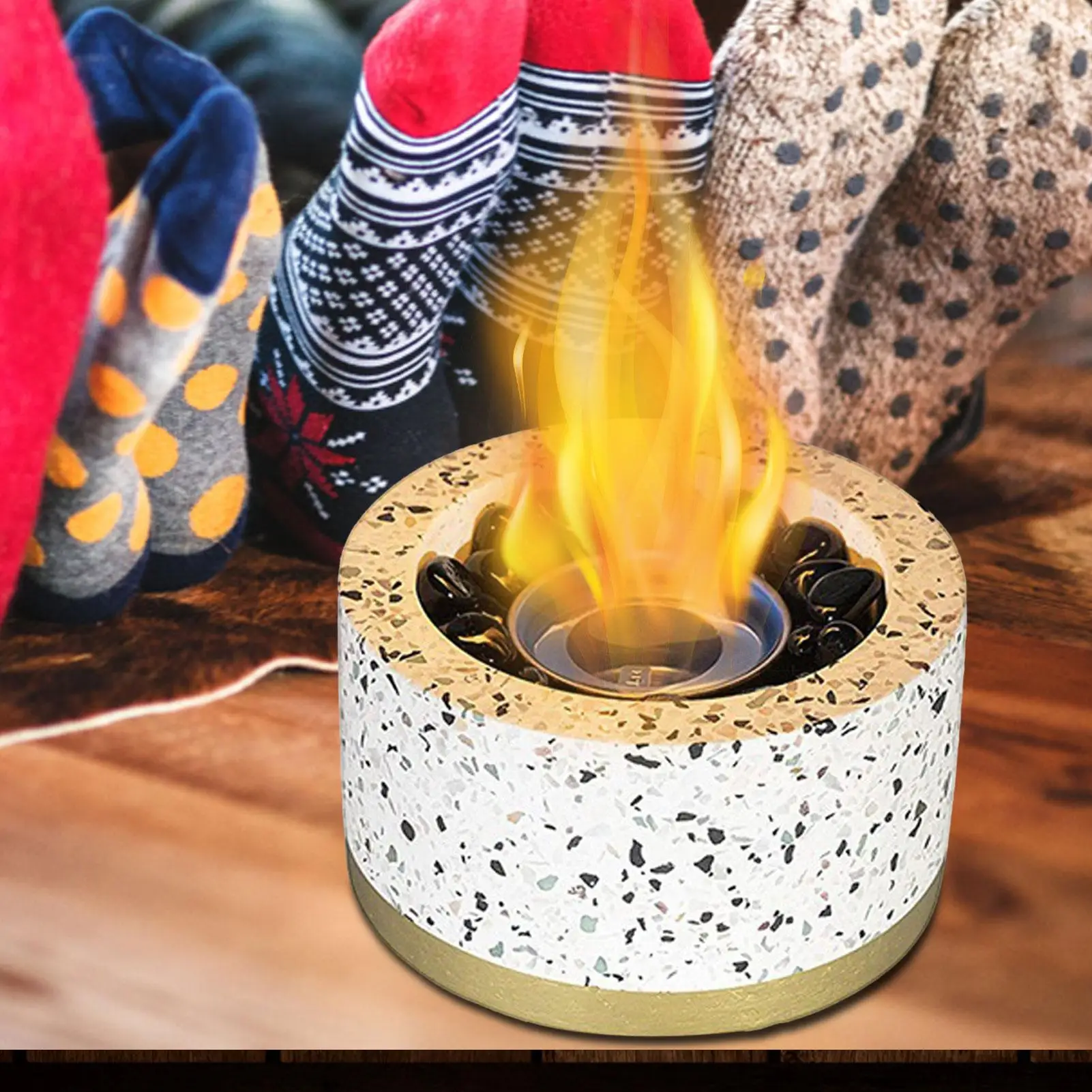 Настольная чаша для огня легкая настольная с галькой комнатная и уличная