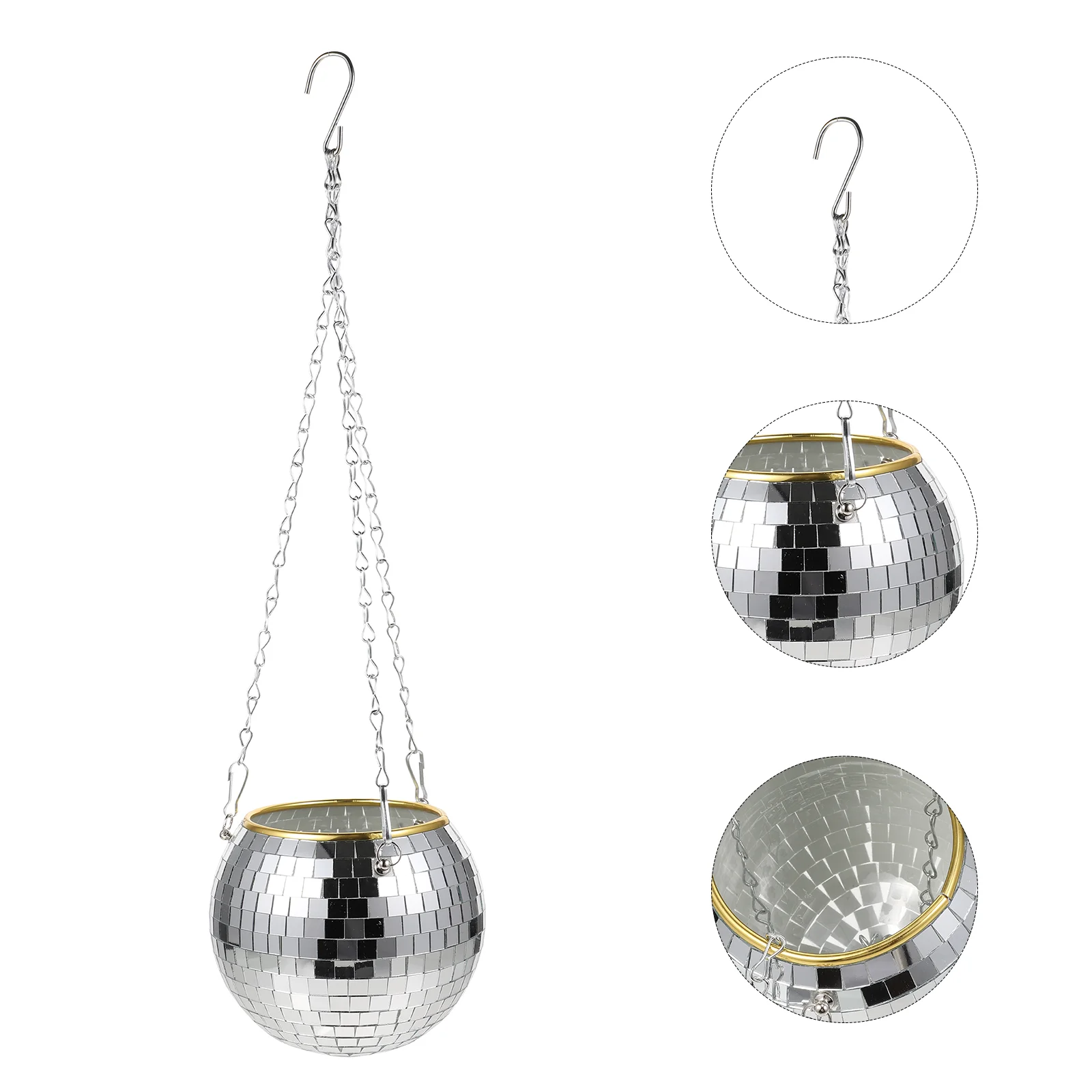 

Hanging Planter Flower Disco Pot Basket Mirror Wall Pots Flowerpot Silver Planters Hanger Chain Plastic Vase Holder Glitter