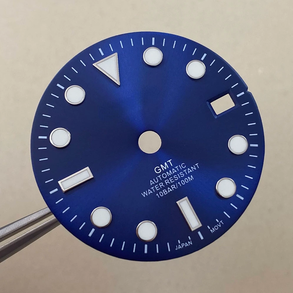 

S 29mm Watch Dial Sun Pattern Modified GMT Four-pin Watch Dial Green Luminous for NH34 Movement Men Watch Accessories