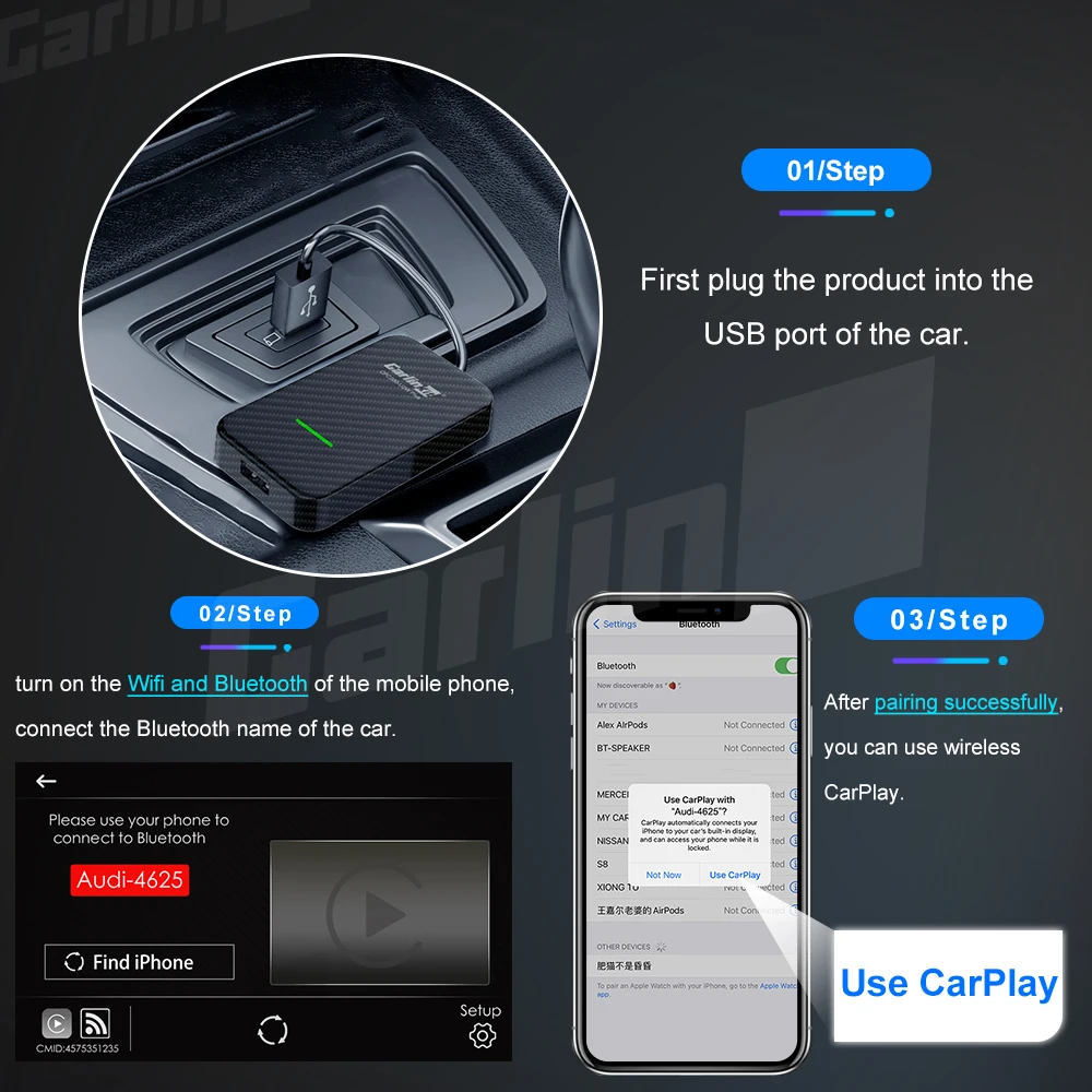 Беспроводная коробка Apple CarPlay USB-ключ Carlinkit 3 адаптер для IOS Car Play MP4 MP5 Proshe Benz Volvo и Toyota