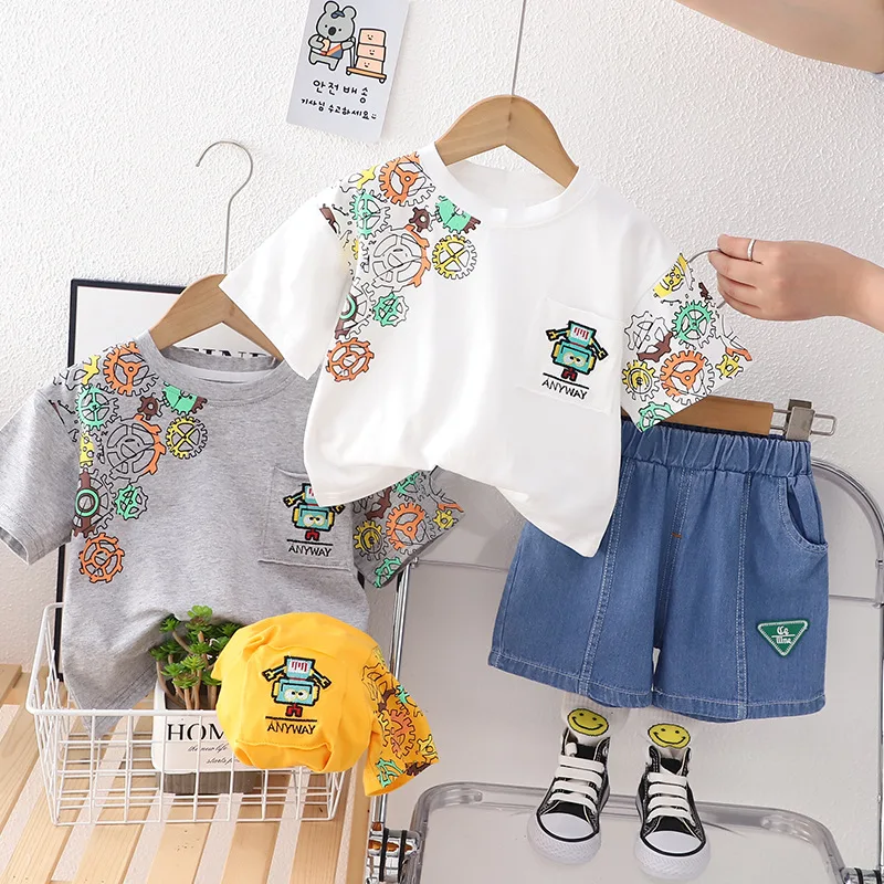 

2023 New Children's Short-sleeved Suits For Small And Medium-sized Children Children's Clothing Boys Summer 2-piece Sets