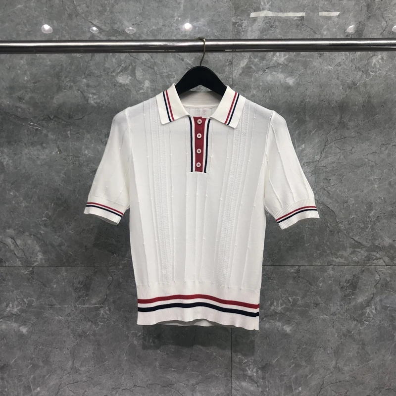 

TB Women's Polo Knit Short Sleeve korean Luxury Fashion Spring Summer Button T-Shirt Tops Casual Breathable High Quality t-shirt