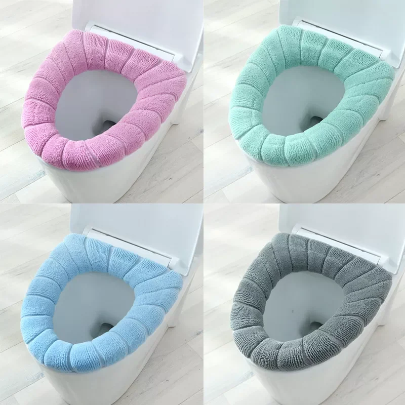 

Winter Warm Toilet Seat Cover Closestool Mat 1Pcs Washable Bathroom Accessories Knitting Pure Color Soft O-shape Pad Toilet Seat