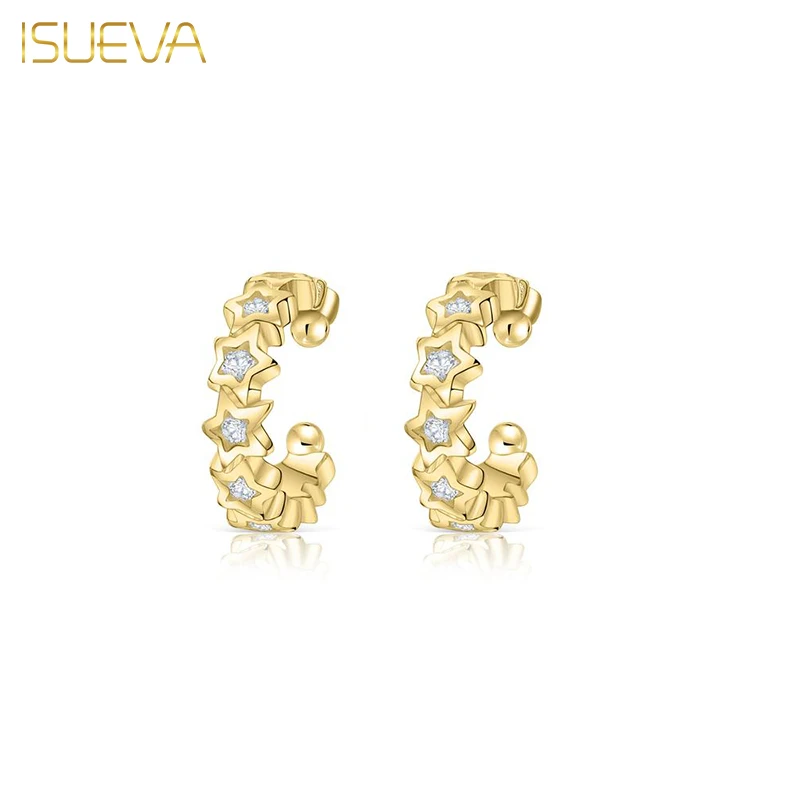 

ISUEVA Exquisite Zircon Star Clip Earrings for Women Fake Piercing Gold Plated Ear Cuffs Earrings Fashion Jewelry Accessories