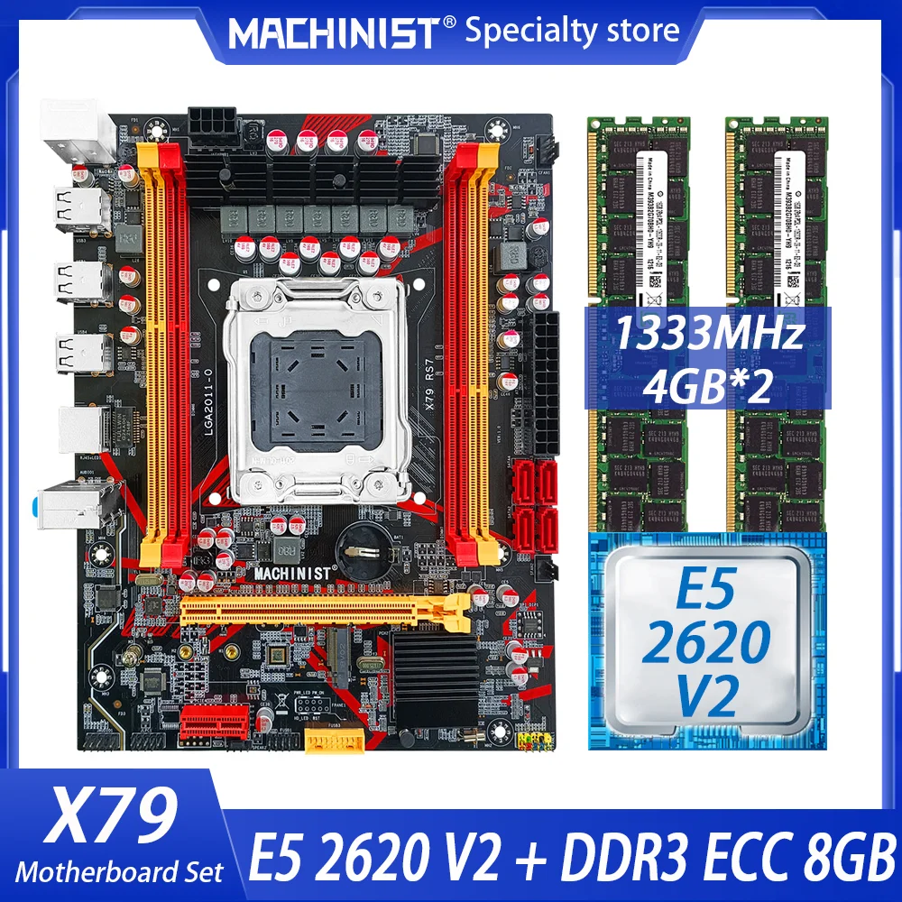 

MACHINIS X79 Motherboard LGA 2011 Set Kit With Xeon E5 2620 V2 CPU Processor Memory 2*4GB DDR3 ECC REG NVME M.2 SATA 3.0 X79 RS7