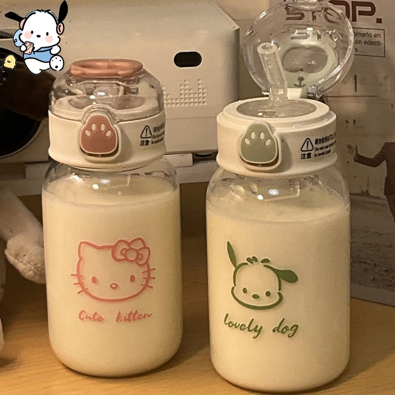 

Sanrio Kawaii полакко чашка для воды Hello Kitty Kuromi Студенческая мультяшная портативная 480 мл соломенная стеклянная офисная молочная кофейная чашка подарок для девочек