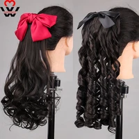 manwei long wavy wrap around clip in ponytail hair extension heat resistant synthetic natural wave with bow pony tail fake hair