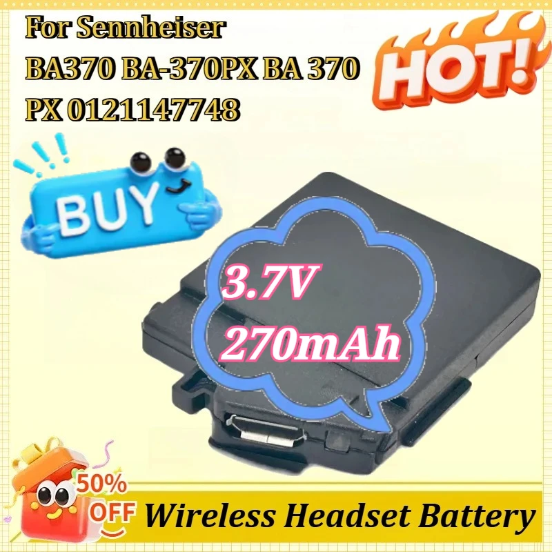 Фото Аккумулятор для беспроводной гарнитуры 3.7V 270mAh для Sennheiser BA370 0121147748 BA-370PX BA 370 450 550 MM400 PX210BT PX360 360BT PXC310 №1