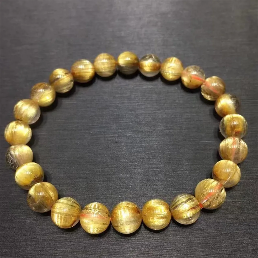 

Браслет из натурального золота с рутилированными кварцевыми бусинами, 7 мм