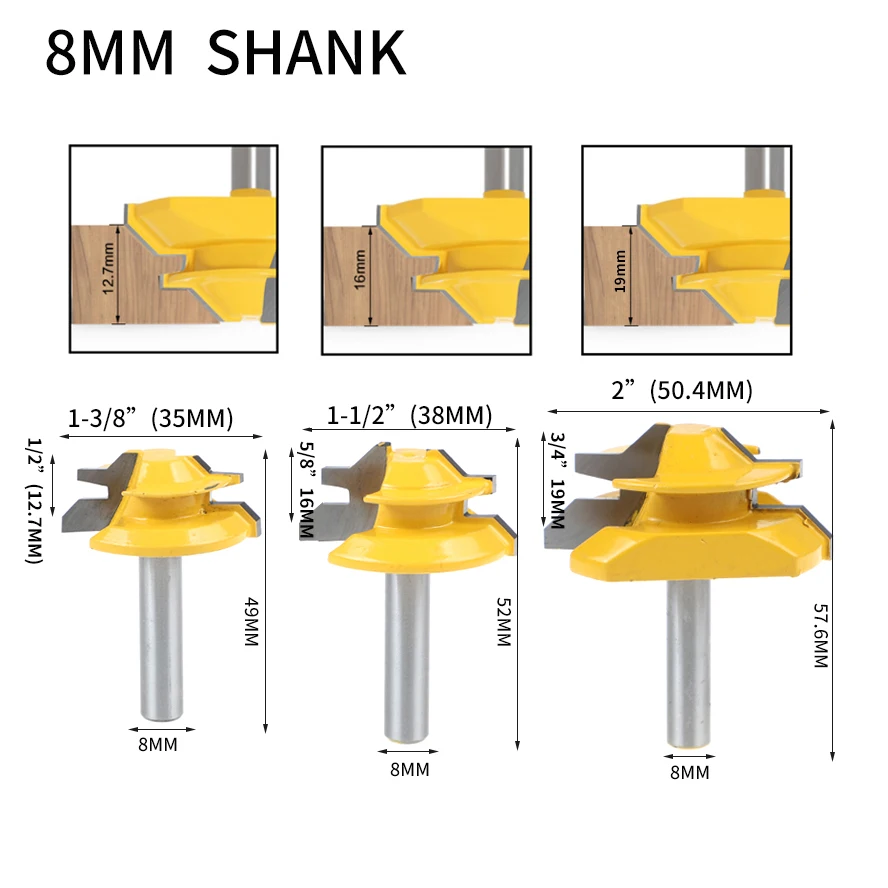 

Wood Cutter Shank Woodworking For Tenon Carbide 1pc Tools Alloy Bit Lock Miter 8mm Tool 45 Degree Milling Router