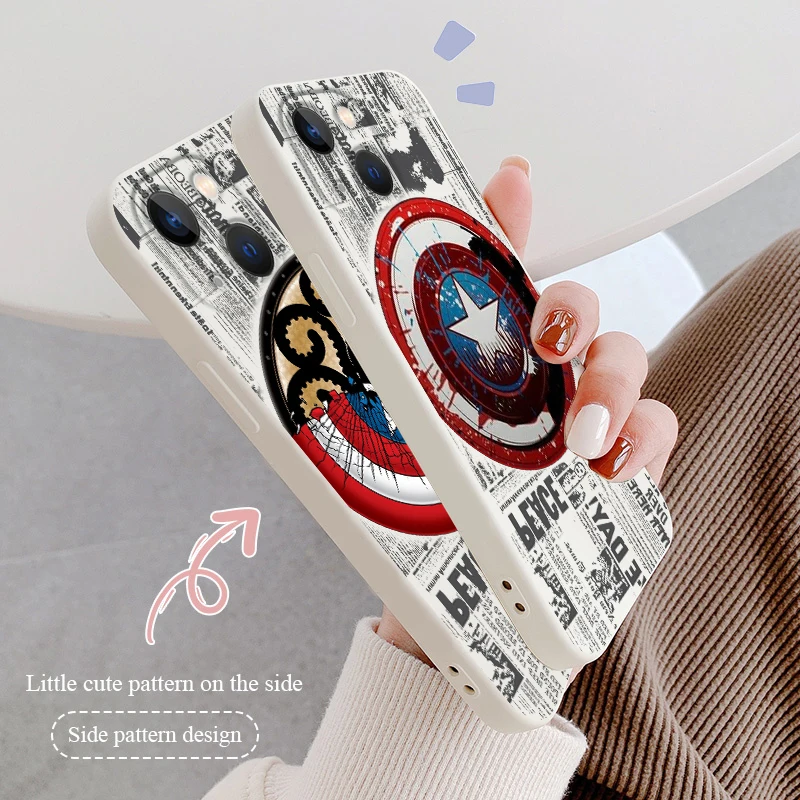 

Marvel Captain America Cool For Apple iPhone 14 13 12 11 Pro Max mini XS XR X 8 7 SE Liquid Rope Phone Case Capa Cover