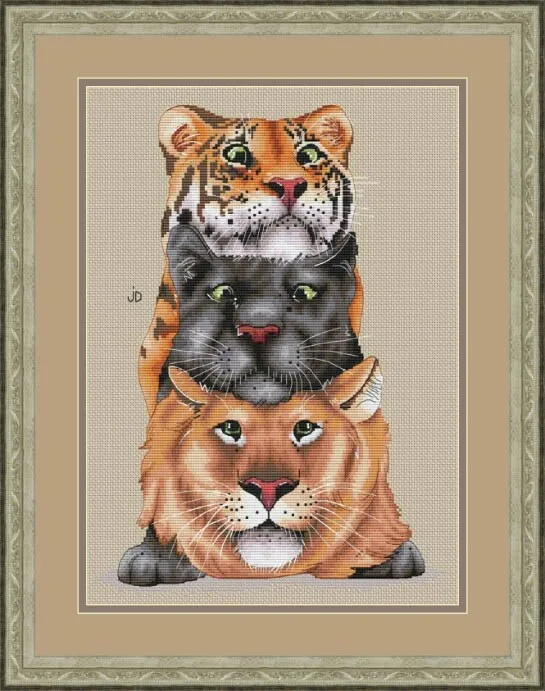 Три тигра 35-45 DIY игольная работа Набор для вышивки крестом 28ct 14ct 32ct Металлик aida