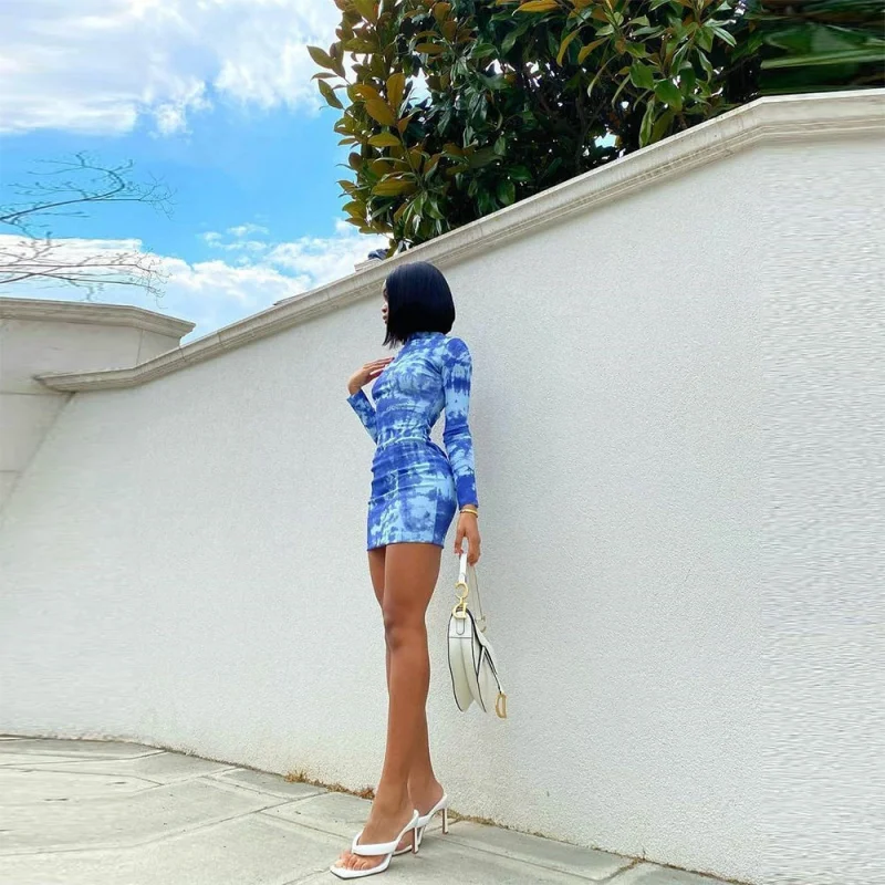 

European And American-StyleINSAmazon Women's Fashion Temperament Printed Dress High-End Slim Slimming Hip Skirt