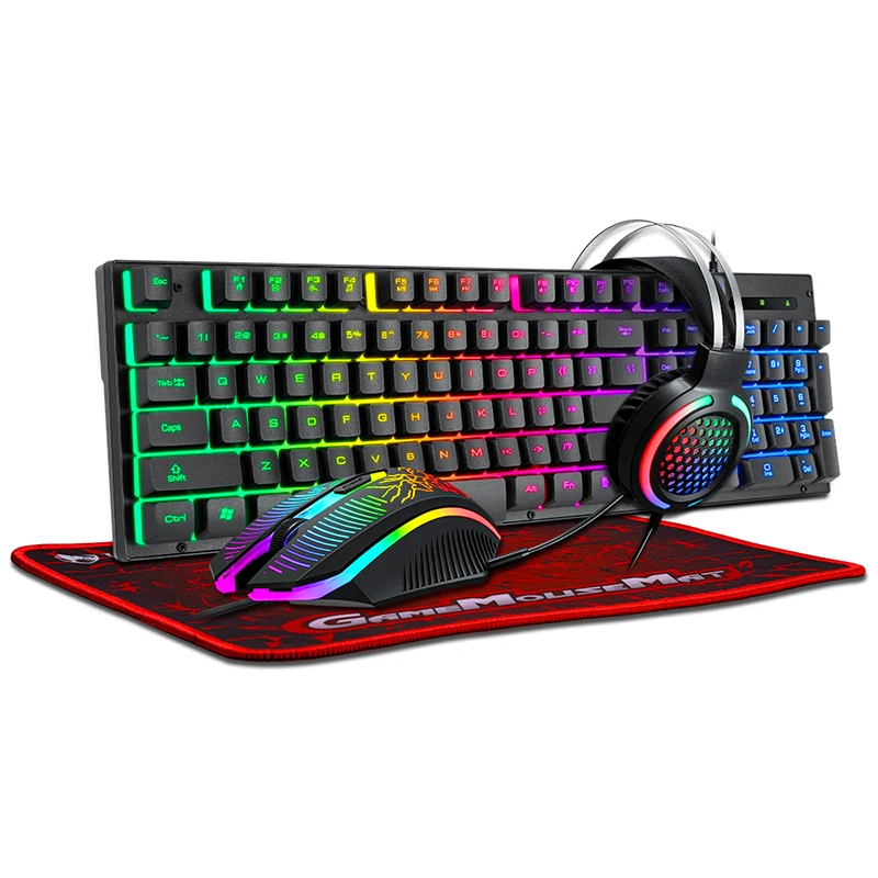 

2023 Hot Sale Useful 4 in 1gaming Keyboard and Mouse Headset Set Wired LED RGB Backlight for Desktop Computer PC