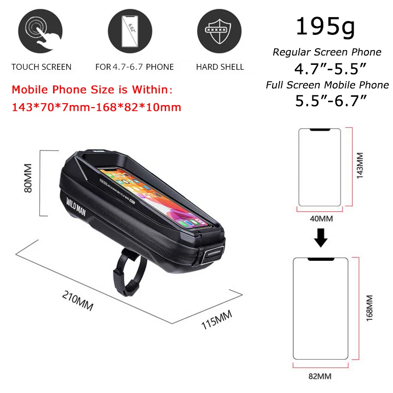 wild man waterproof bike front top tube bag cycling handlebar bag touch screen bicycle frame bag 6 7 inch mobile phone case free global shipping