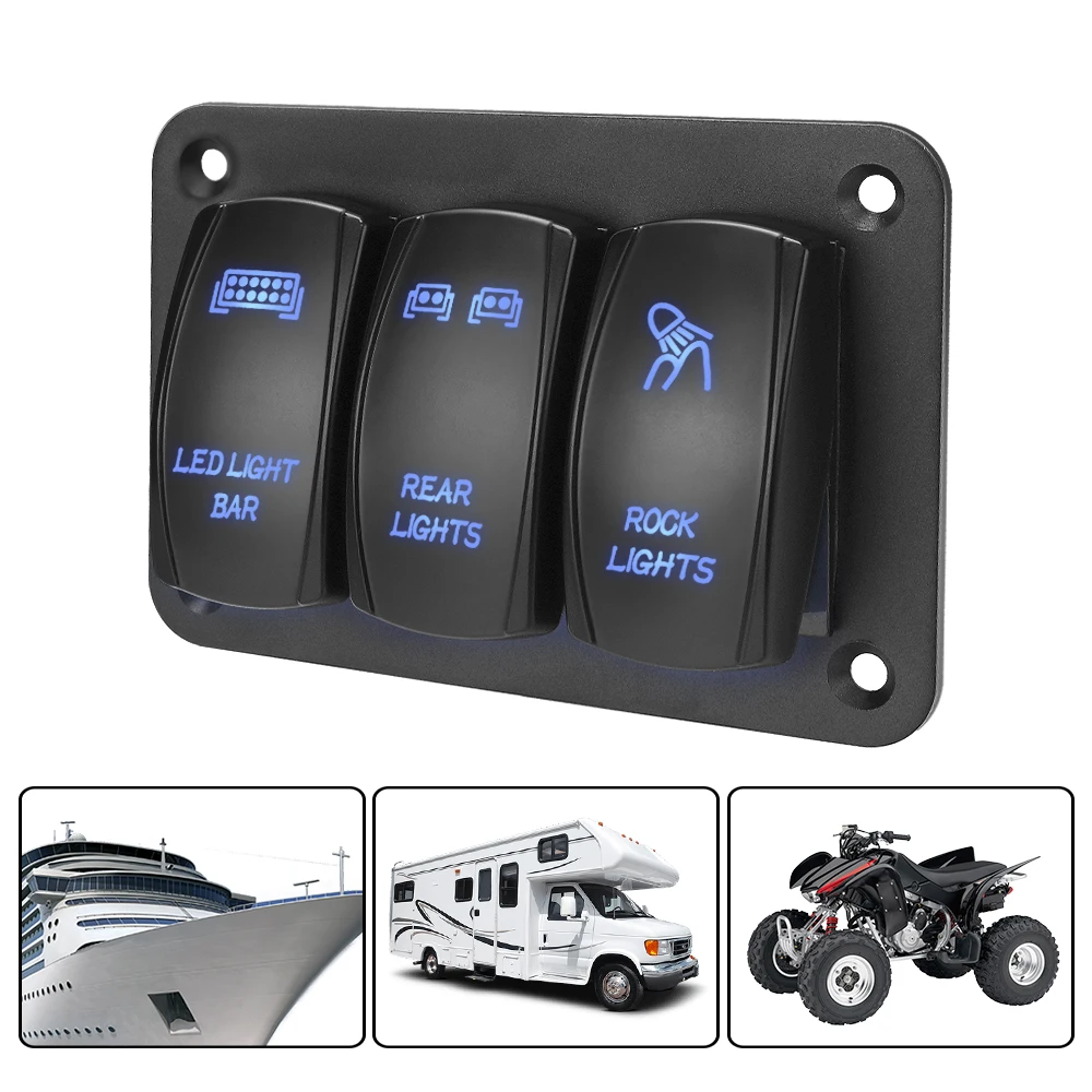 

ON/Off 3 Gang Rocker Switch Panel LED Light Toggle Switch For Auto Car Marine ATV UTV IP65 waterproof Control Panel 12V 24V