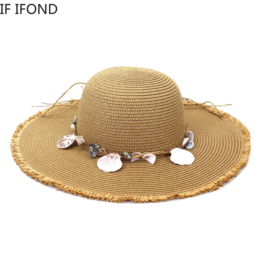 

Шляпа женская Соломенная с широкими полями, Пляжная Солнцезащитная шляпа для отдыха на открытом воздухе, с защитой от ультрафиолета, лето ...
