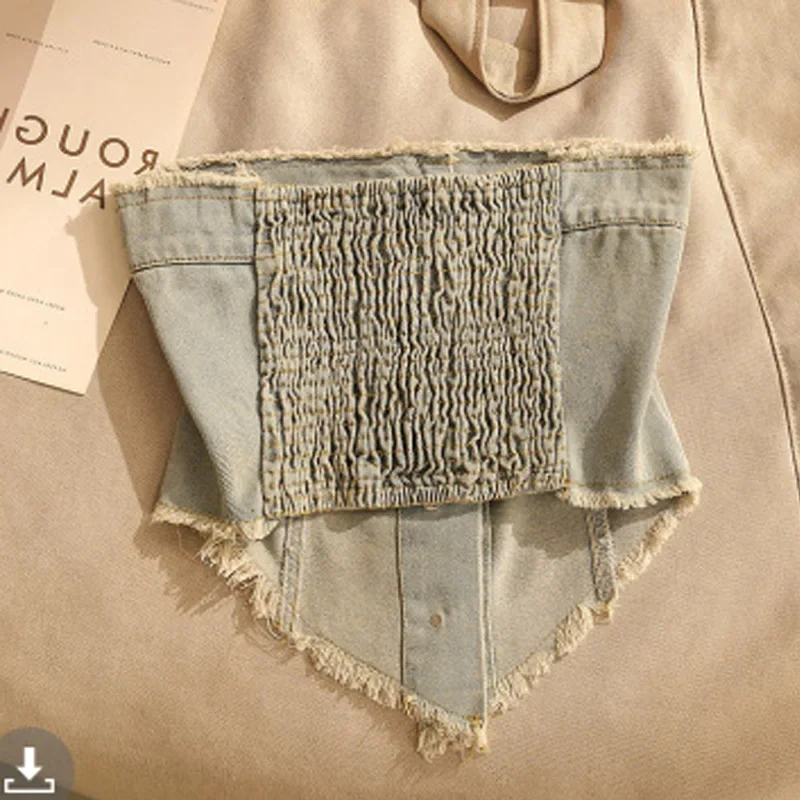 Винтажная джинсовая майка женская укороченная летняя верхняя одежда без